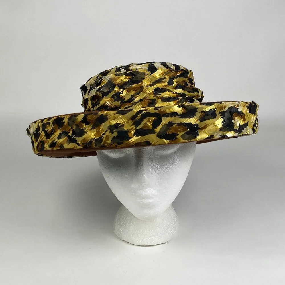 Sonni San Francisco Wool Felt Wide Brim Ladies Hat Leopard Print Ribbon Bow